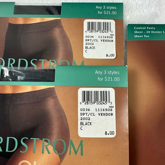 Nordstrom Control Panty Sheer Nylons Set Of 3 Black Beige Sheer Toes Size C New - Picture 3 of 6
